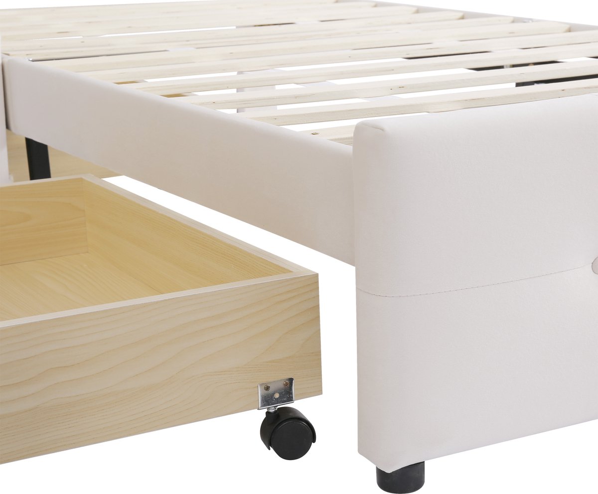 Gestoffeerd bed 90 x 200 cm met hoofdeinde - Fluweel - Cosmic patroon - Beige (zonder matras Gestoffeerd bed 90 x 200 cm met hoofdeinde - Fluweel - Cosmic patroon - Beige (zonder matras