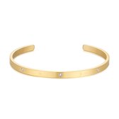 Twice As Nice Armband in goudkleurig edelstaal, open bangle, kristallen, maantjes en sterretjes 6 cm