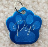 Hondenpenning pootje | Blauw | Aluminium | Diameter 3,5 cm | Inclusief naam en telefoonnummer graveren | Gegraveerde penning hond | Dierenpenning