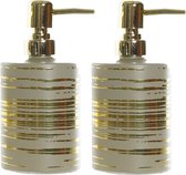 2x distributeurs de savon / distributeurs de savon beige à rayures dorées verre 450 ml - Distributeur de savon salle de bain / cuisine