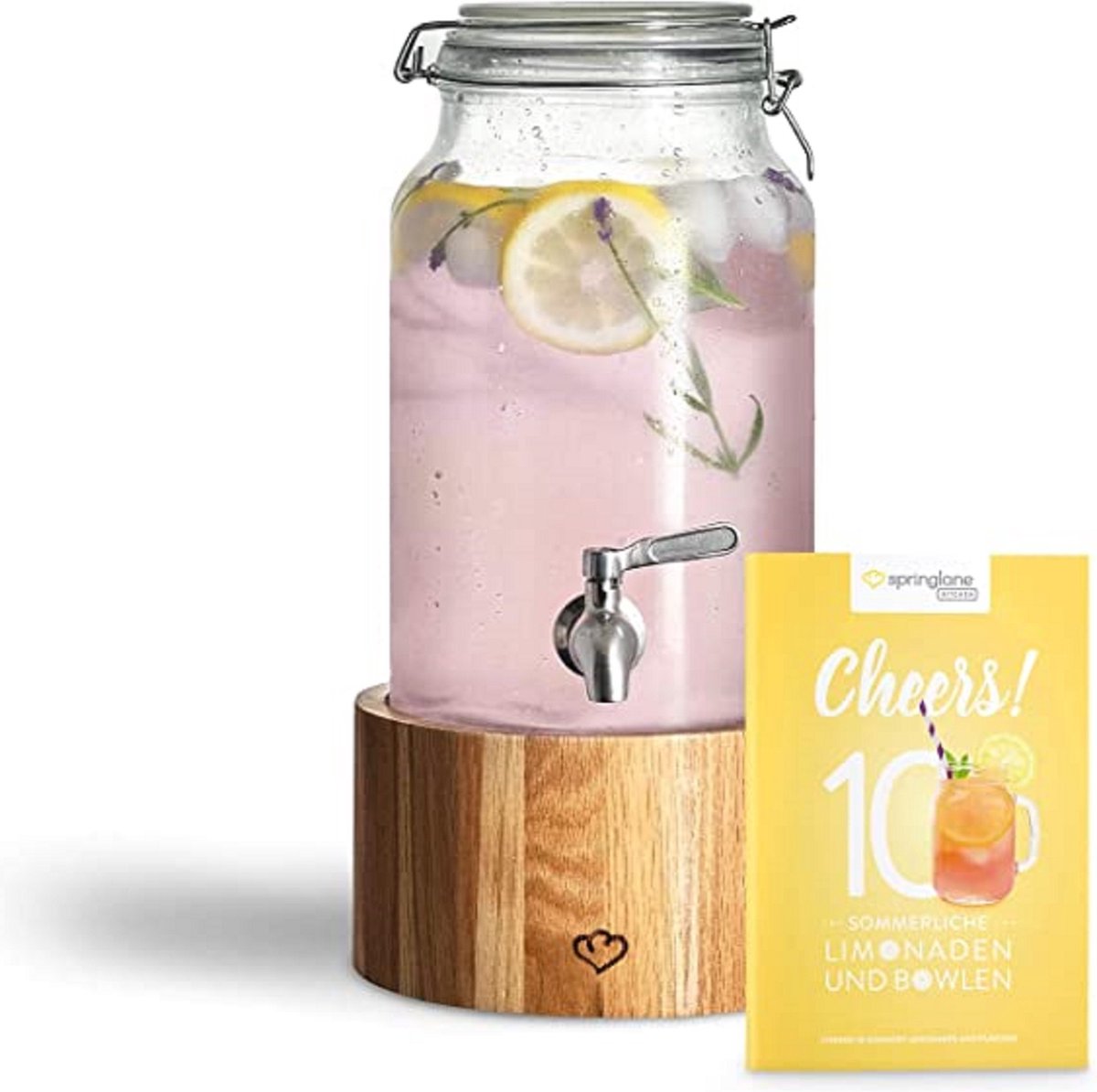 Beverage dispenser Greta - Stainless steel tap - Oak soft drink dispenser - Glass - Tap - 3L