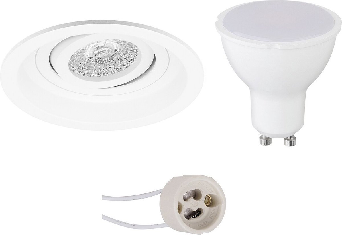 GU10 Inbouwspot Set - Mat Wit - Inbouw Rond - Verdiept - Kantelbaar - Proma Domy Pro - 4W - Warm Wit 3000K - Ø105mm