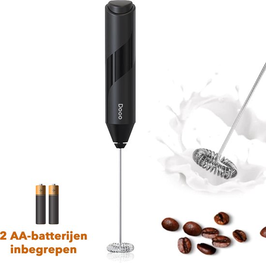 DOWO® - Coffee Elektrische Melkopschuimer - Electrisch - Handmatig - Handmatige Melkopschuimer - incl Batterijen - Milk Frother - Zwart - RVS - Elektrisch