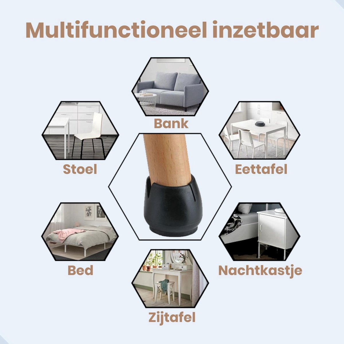24 stuks stoelpootdoppen met vilten pads, U-vormige stoelpootbeschermers, ruisonderdrukkend, antislip voor vrijdragende stoelen, schommelstoelen en metaal (zwart, 19 mm