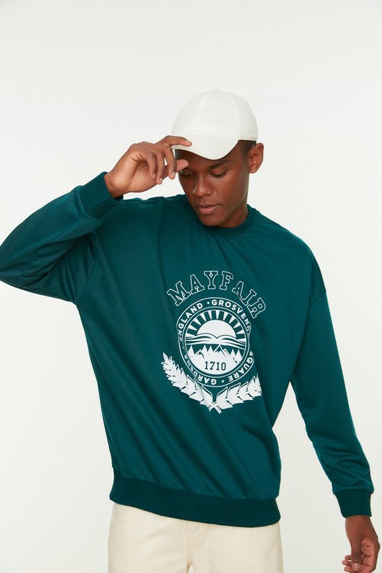 Trendyol TMNAW22SW0812 Volwassenen Mannen Sweatshirt Single - Smaragdgroen - M