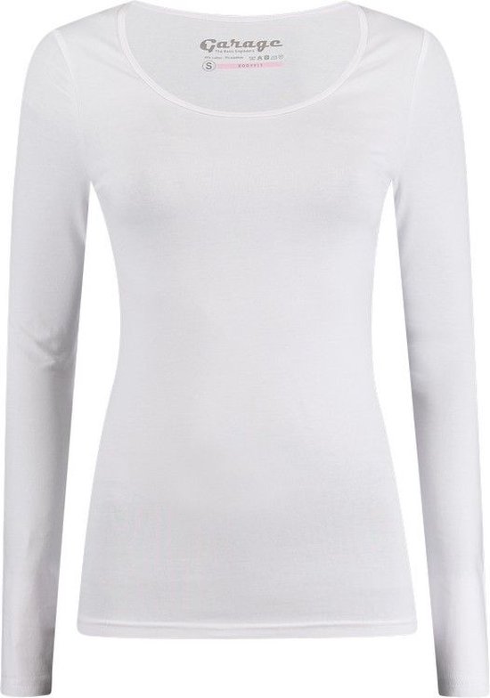 Garage 704 - Dames Bodyfit T-shirt ronde hals lange mouw wit M 95% katoen 5% elastan