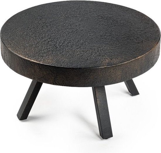 Ties salontafel rond 58 cm massief blad zwart staal - Vurna