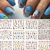 12 Stuks Nagelstickers – Kerst Icoontjes – Sneeuwpop, Kerstman, Slee – Nail Art Stickers
