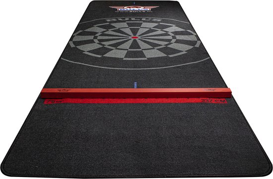 Foto: Bulls carpet dartmat 300x65 rood incl oche