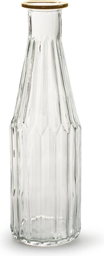 Jodeco Bloemenvaas Marseille - Fles model - glas - transparant/goud - H25 x D7 cm