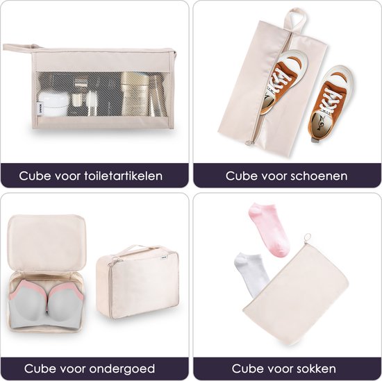 Behave Packing Cubes - Koffer organizers - Bagage organizer set - Travel Cubes - 8 delige set - Lichtgewicht - Beige