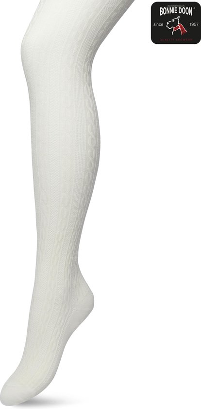 Bonnie Doon Bio Cable Tights Women Off White taille S/M - Motif torsadé tricoté - Katoen biologique - Excellent confort de port - Collants torsadés Classic - OEKO-TEX - Coutures lisses - Classique - Wit cassé - Crème - Off White cassé - BP211903.8