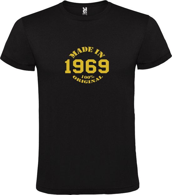 Zwart T-Shirt met “Made in 1969 / 100% Original “ Afbeelding Goud Size XXXXL