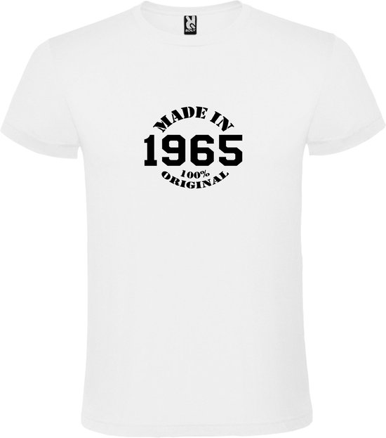 Wit T-Shirt met “Made in 1965 / 100% Original “ Afbeelding Zwart Size XXXXXL