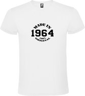 Wit T-Shirt met “Made in 1964 / 100% Original “ Afbeelding Zwart Size L