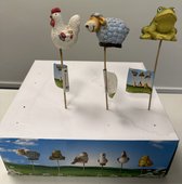 Decoratieve (tuin) stekers "dieren" - Set van 3 stuks - schaap/kikker/vogels/gans en haan - meerkleurig - keramiek - 6.5 x 3.5 x lengte 23 cm - Woonaccessoires - Decoratieve stekers - Tuinaccessoires