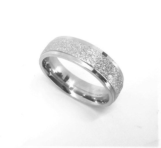 RVS - Schitterend - Ring - Maat 21 - Zilverkleurige - Gezandstraalde - blinkt als diamant.