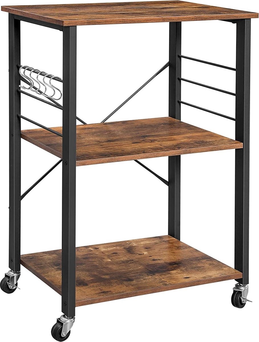 Keukentrolley op wieltjes - serveerwagen - 60x40x89 cm - industrieel
