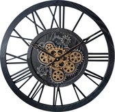 LW Collection horloge murale avec engrenages rotatifs noir 60cm - Horloge murale Radar noir - horloge murale avec roues murales mobiles