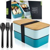 Moritz & Moritz Bento Box Japans in blauw, perfecte lunchbox voor kinderen en volwassenen, broodtrommel met vakken, ideaal voor het werk, school en onderweg