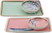 Yvonne Ellen London "Under the sea" - set/2 van sushi borden - porselein - walvis & octopus - set voor 2 personen - sushi cadeauset voor 2 personen