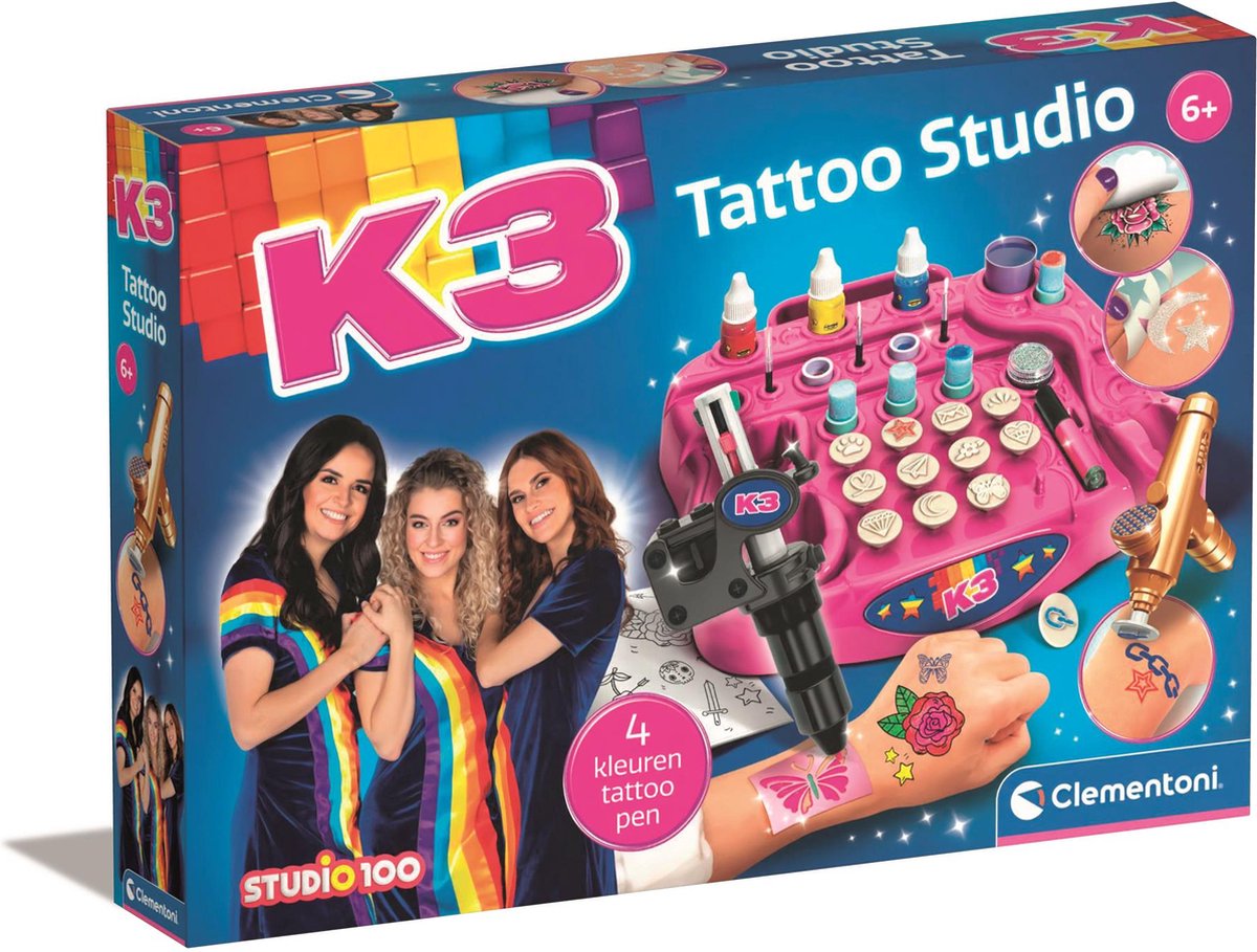 Clementoni Studio 100 - K3 Tattoo Studio - Plaktattoo - Tijdelijke Tattoo voor Kinderen - Vanaf 6 jaar