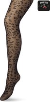 Bonnie Doon Dames Panterprint Panty 20 Denier Zwart maat L/XL - Chique Panty - Leopard Dessin - Brede Boord - Comfort - Panter Print - Dieren Print - Panther Tights - Feestelijk - Black - BP201909.101