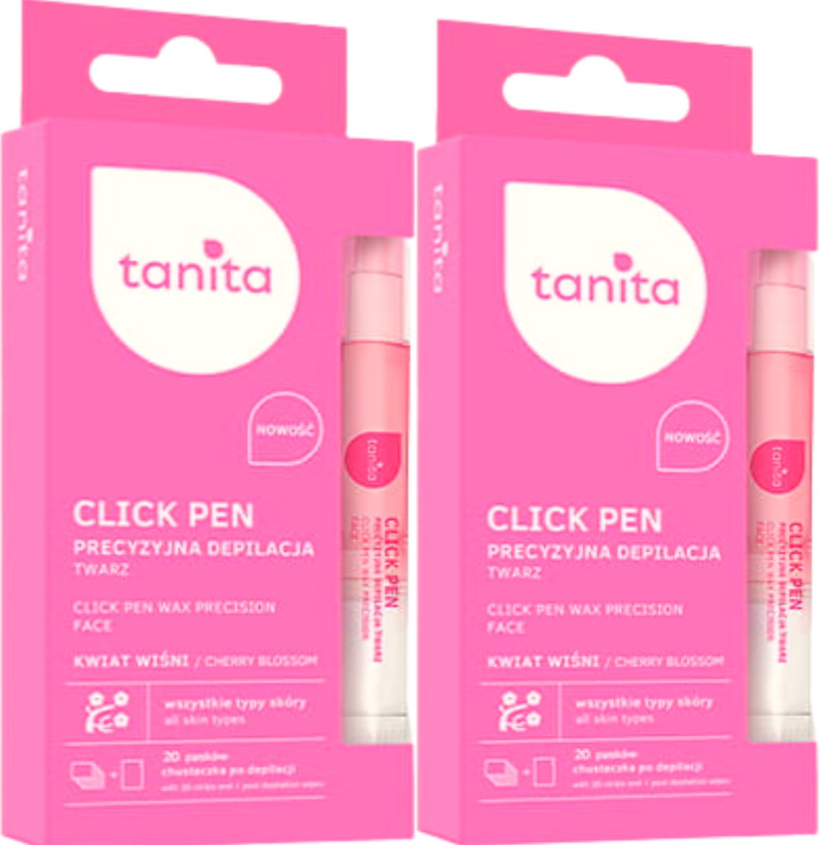 Tanita Click Pen Precisie Ontharing - 2 Stuk - Wax - Handige Waxapplicator in Penvorm - Met Kersenbloem Extract