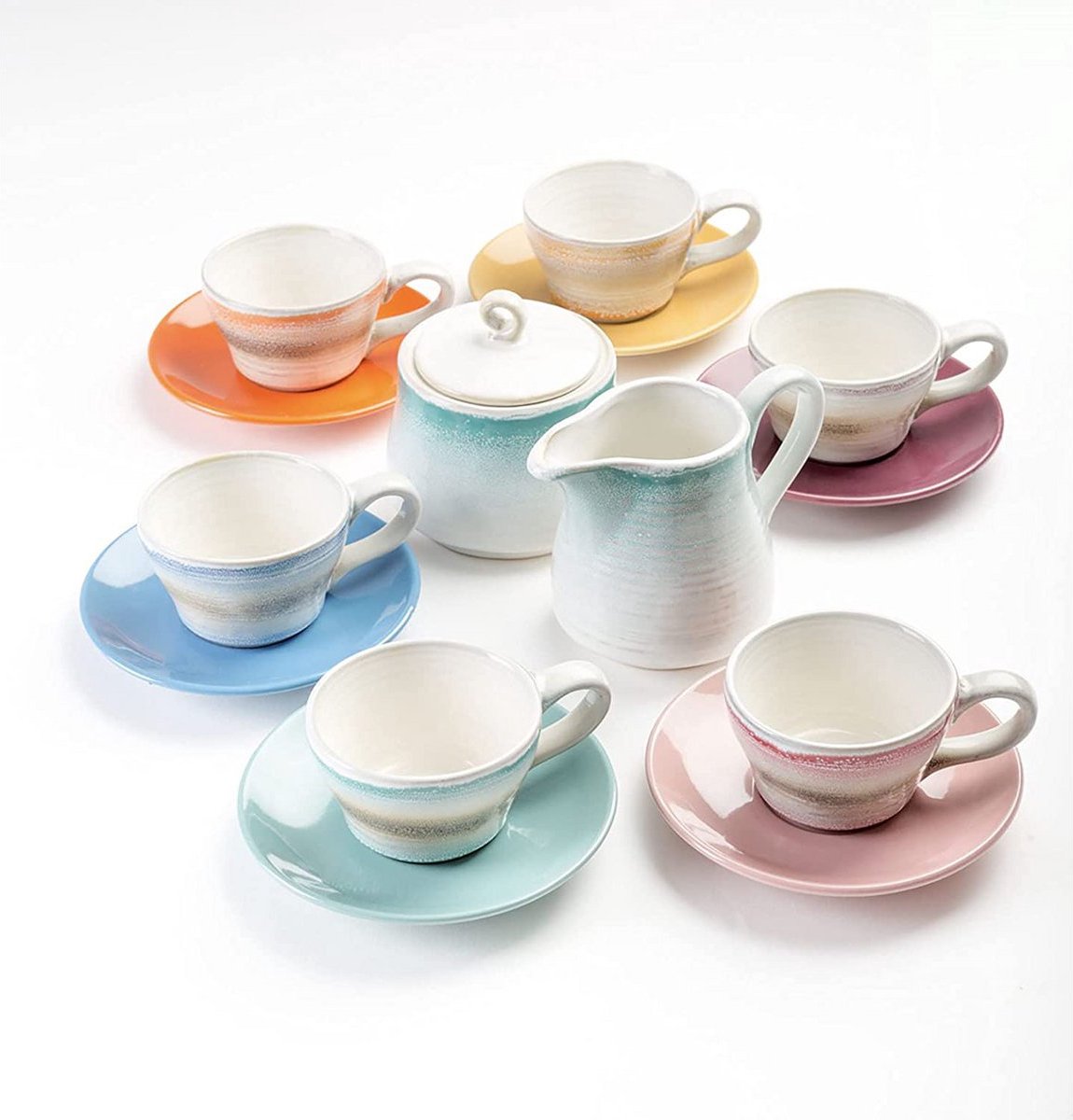 Foodesign - 14 delige espressoset - 6 x kop en schotel + melkkan en suikerpot