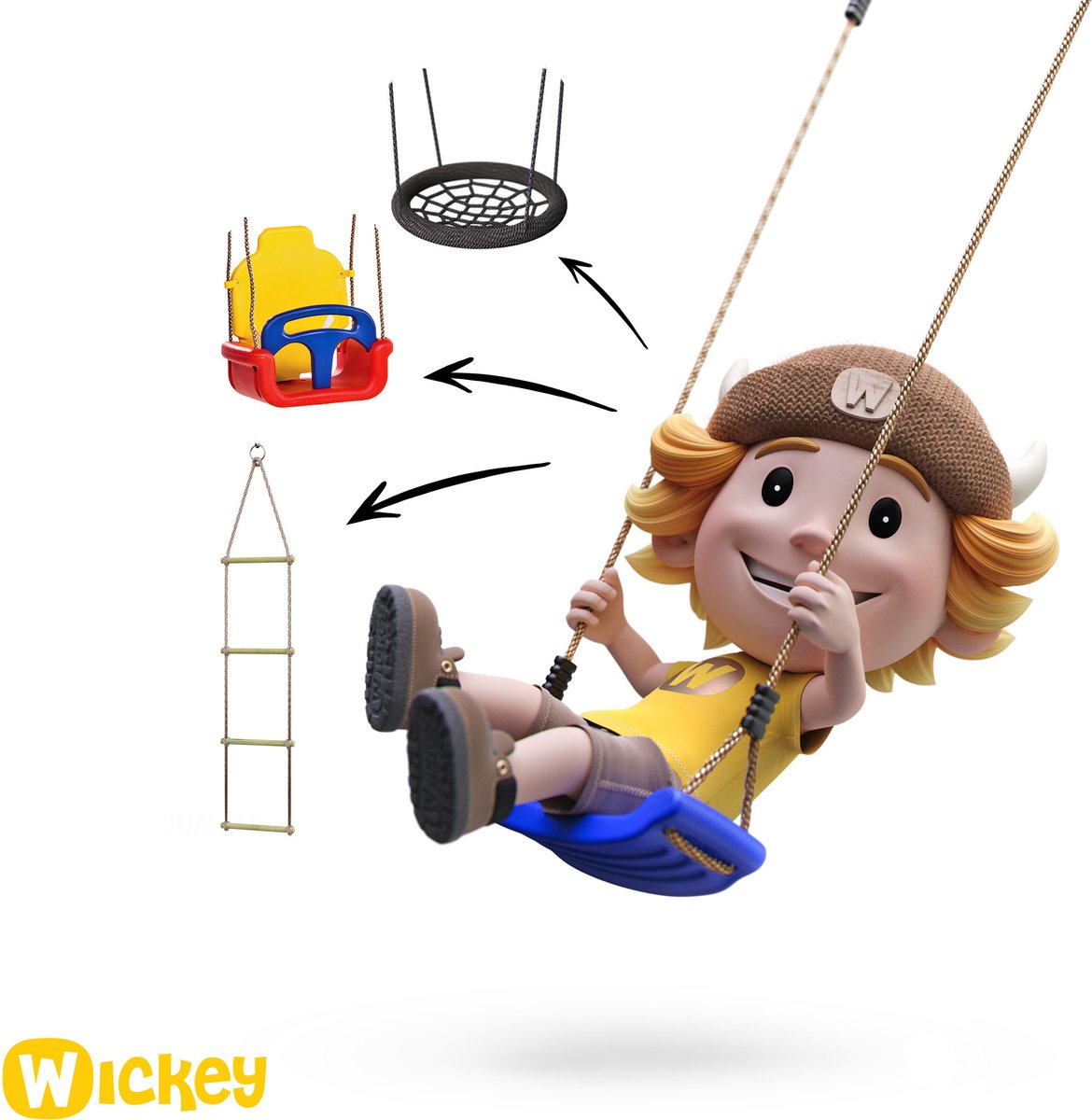 WICKEY speeltoestel klimtoestel Smart Cave met schommel & rode glijbaan, outdoor klimtoren voor kinderen met zandbak, ladder & speelaccessoires voor de tuin — afbeelding 11