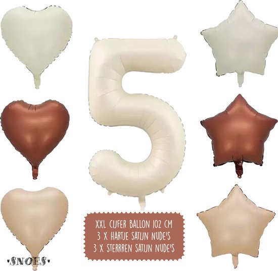 Ballon numéro 5 ans - Snoes - Ballons nus crème satinée - Ballon hélium - Ballons aluminium