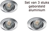 Inbouwspots aluminium - Set van 3 stuks geborsteld aluminium met ledlamp 230 Volt - Led inbowspot verstelbaar met dimbare ledlamp zeer warm licht - 230Volt inbouwspot met GU10 ledlamp 3000K.
