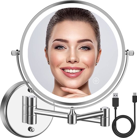 Yngtoue Miroir Mural Grossissant 10x – 22,9 Cm Avec Lumière LED Réglable, Batterie 3000 MAh, USB – Parfait Maquillage & Rasage