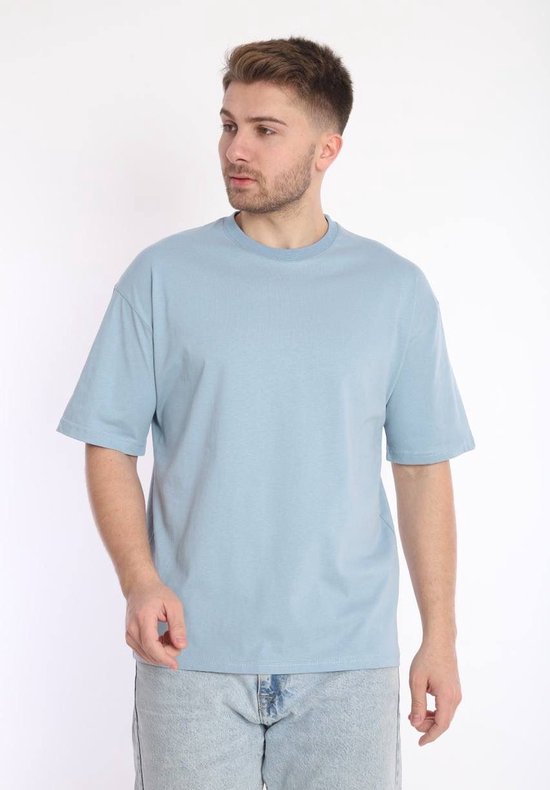 Tshirt-100% katoen-licht blauw-ronde hals