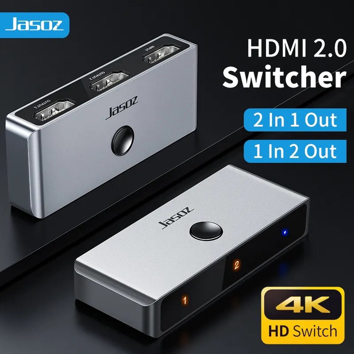 HDMI Switch - 2-in-1 uit / 1-in-2 uit – Bi-directioneel – Ondersteunt 4K-60Hz, 1080p-120Hz