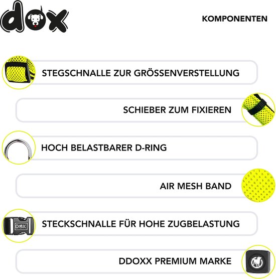DDOXX® Hondenhalsband Air Mesh, verstelbaar en gewatteerd - diverse kleuren - voor kleine en grote honden, katten, puppy's - Geel, XS - DDOXX