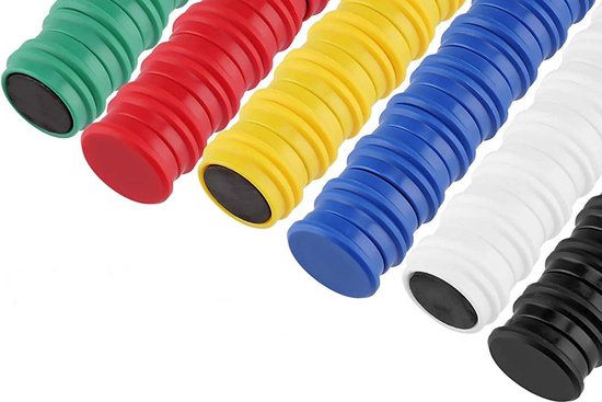 60 stuks sterke ronde whiteboard magneten set, deze memo magneetjes zijn gekleurd in zes opvallende kleuren rood, wit, blauw, groen, geel en zwart - Lowbudget tools