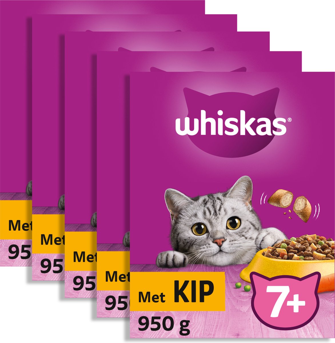 tactiek duizelig Hoogland Whiskas 7+ Kattenbrokken - Kip - doos 5 x 950 g | bol.com