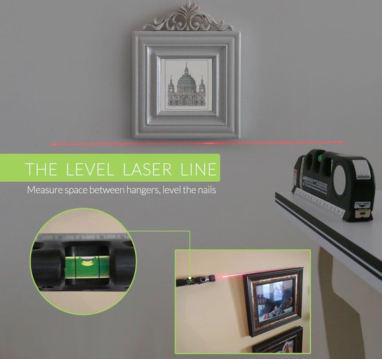 Laserwaterpas - Multifunctionele laser Zelfnivellerende verticale lijn Helderrode laser 4-in-1 infraroodlaser Kruislijnlaserband met 2,5 m meetlint (inclusief batterij) - Winnes