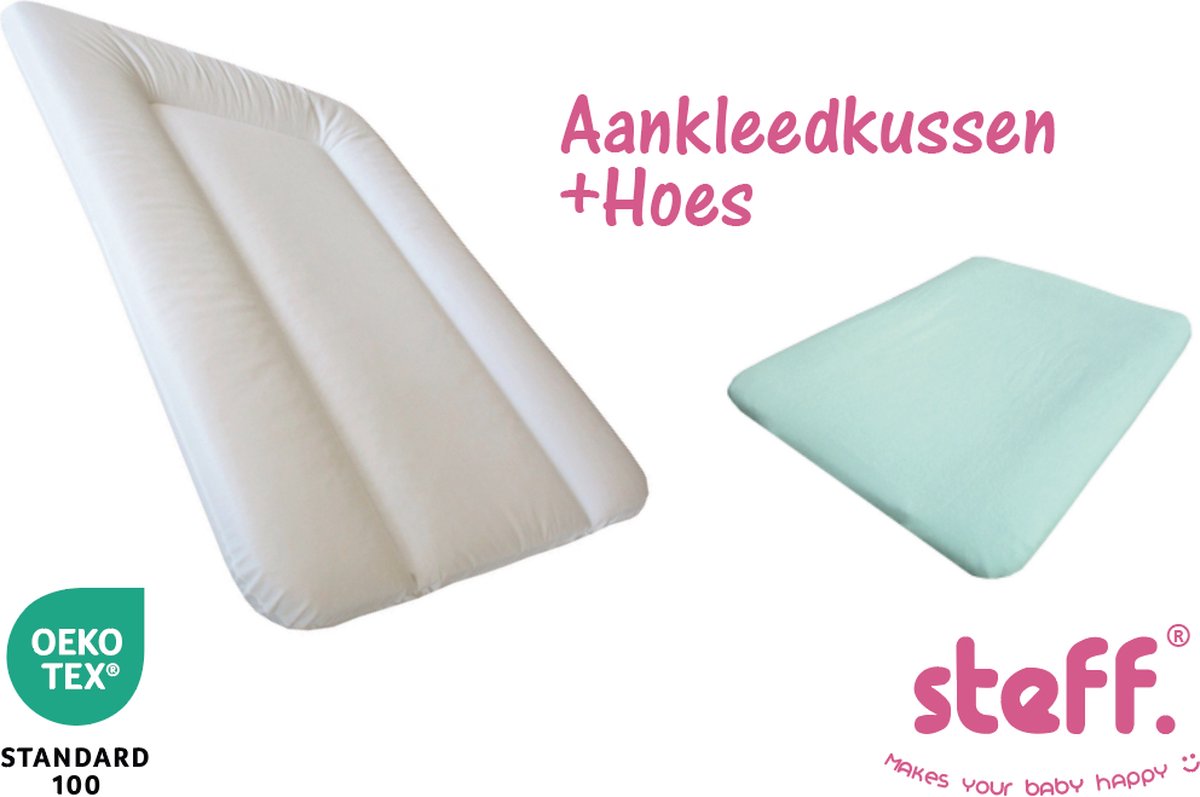 Goedkoopste Steff - set - aankleedkussen - wit - 50x70 cm aankleedkussenhoes mint groen - OEKO-Tex standard 100