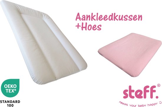 Steff - set - aankleedkussen - wit - 50x70 cm + aankleedkussenhoes roze pastel - OEKO-Tex standard 100