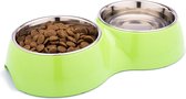 DDOXX Bol alimentaire double, antidérapant | beaucoup de couleurs et de tailles | pour petits et grands chiens | gamelle chat double | litière pour chien chien | bac à litière pour chat en acier inoxydable | plateau en mélamine | vert, 2 x 350 ml