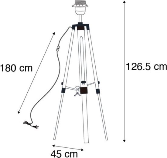 Verstelbare 3-Poot Vloerlamp Zwart - zonder kap - Verstelbare hoogte 85 tot 126 cm - Konimpex bv