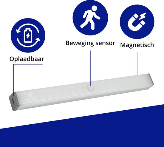 Kastverlichting, led-lamp met bewegingsmelder, onderbouwlamp, keuken, 30 cm, 3 kleurtemperaturen, oplaadbaar, batterijlamp, strip, draadloos licht, magnetische lamp, USB-kledingkast voor kledingkast