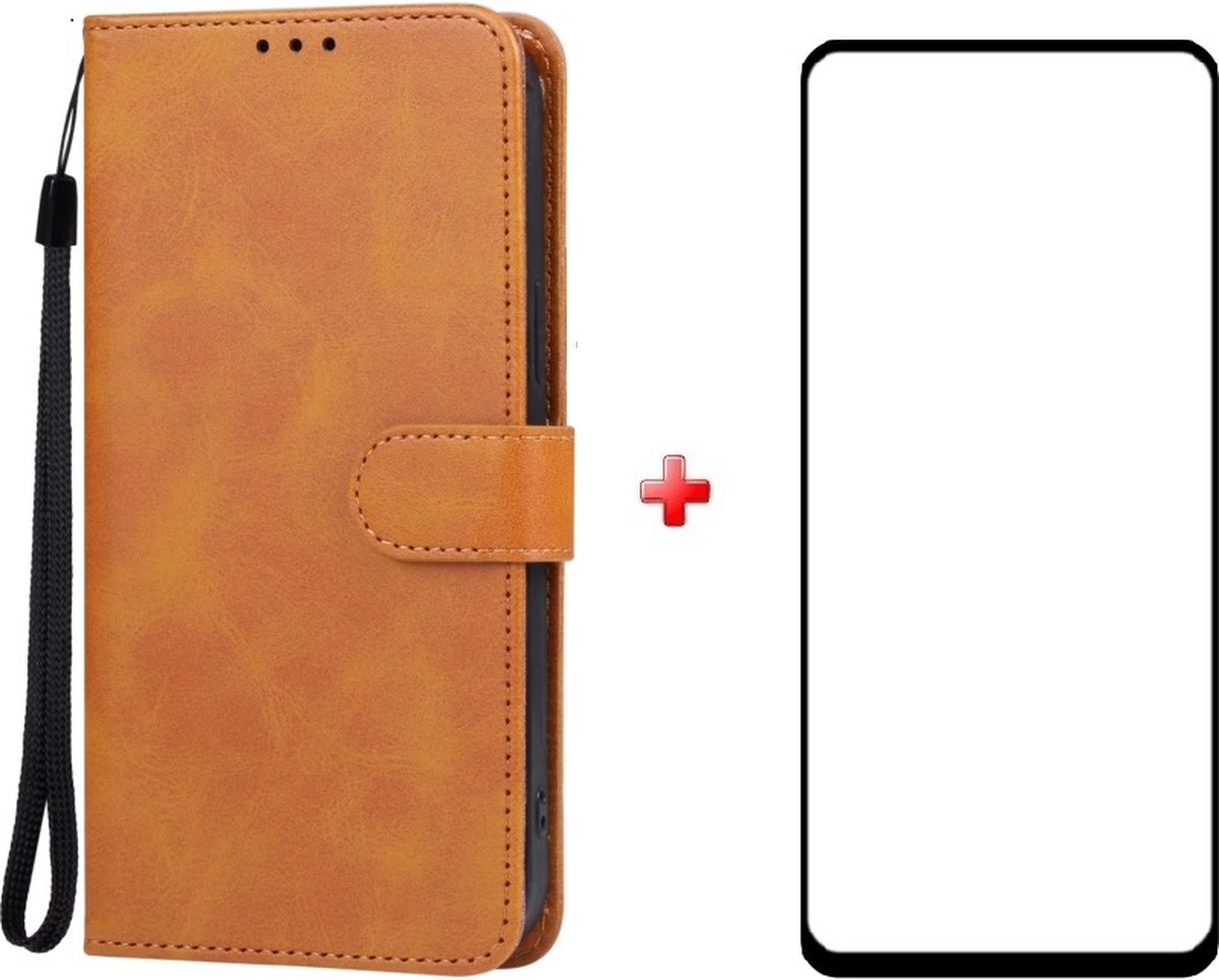 Motorola Moto E13 bruin agenda book case hoesje + full glas screenprotector