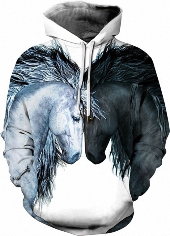 Hoodie paarden - 4XL - zwart/wit - vest - sweater - outdoortrui - trui - sweatshirt