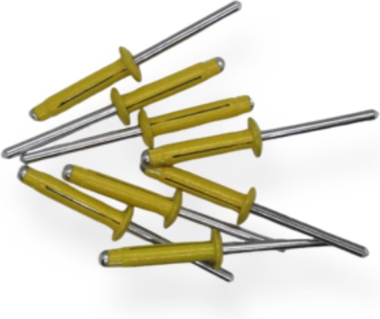 Een stapel gele popnagels met metalen pennen.