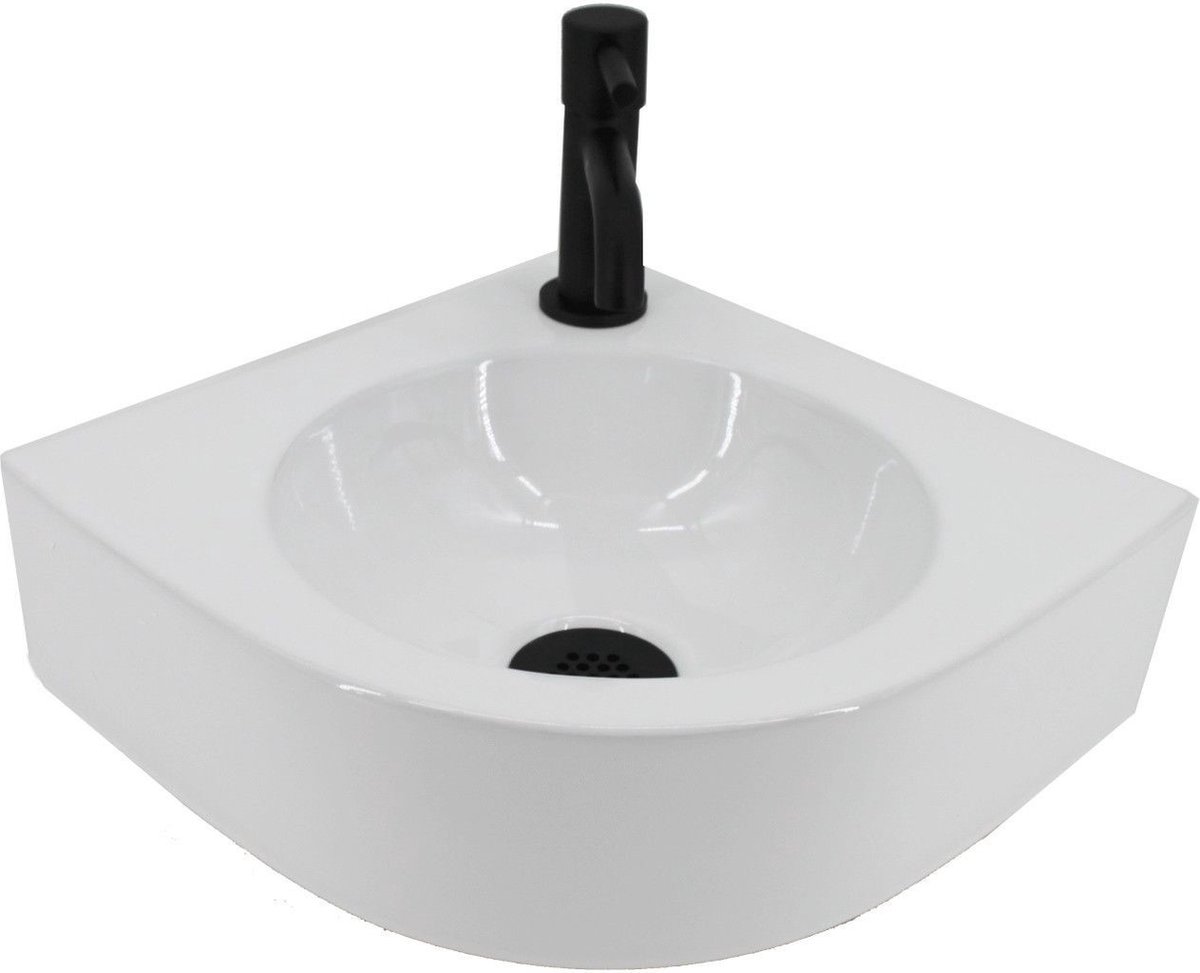 Fonteinset Boss & Wessing Lotte Keramiek Inclusief Eénhendelkraan En Sifon 30x30x10 cm Wit