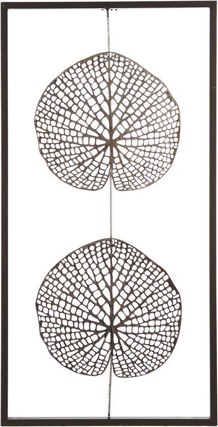 Muurdecoratie metaal blad zilver donker bruin - metaal - 2x31x61 cm