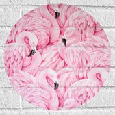 WallClassics - Muursticker Cirkel - Patroon van Roze Flamingo's - 40x40 cm Foto op Muursticker